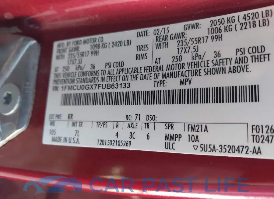 1FMCU0GX7FUB63133# 9