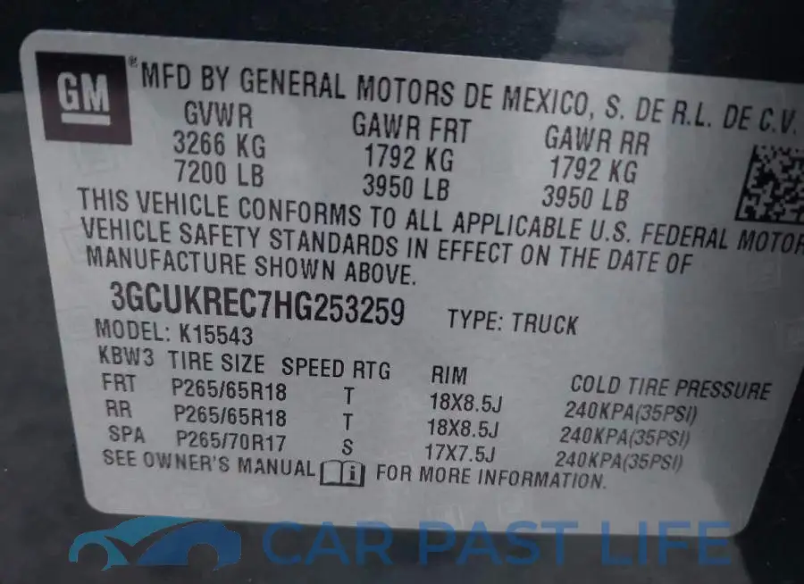 3GCUKREC7HG253259# 9