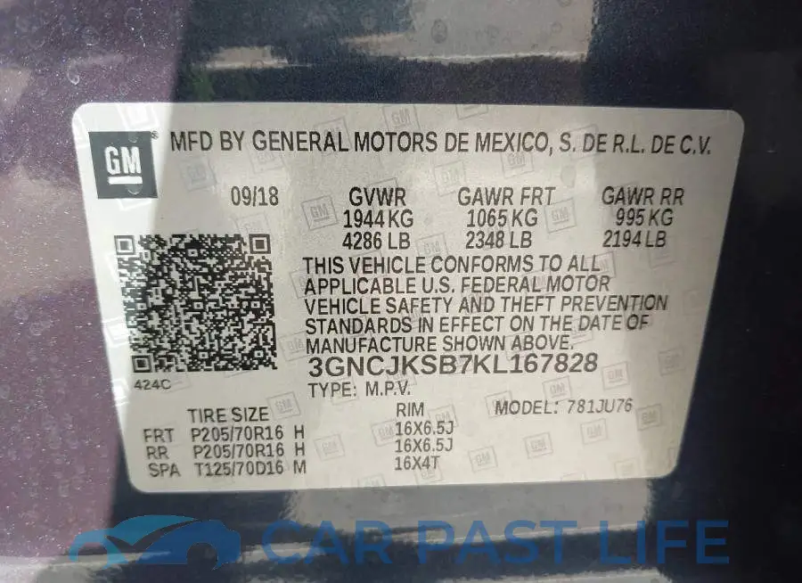 3GNCJKSB7KL167828# 9