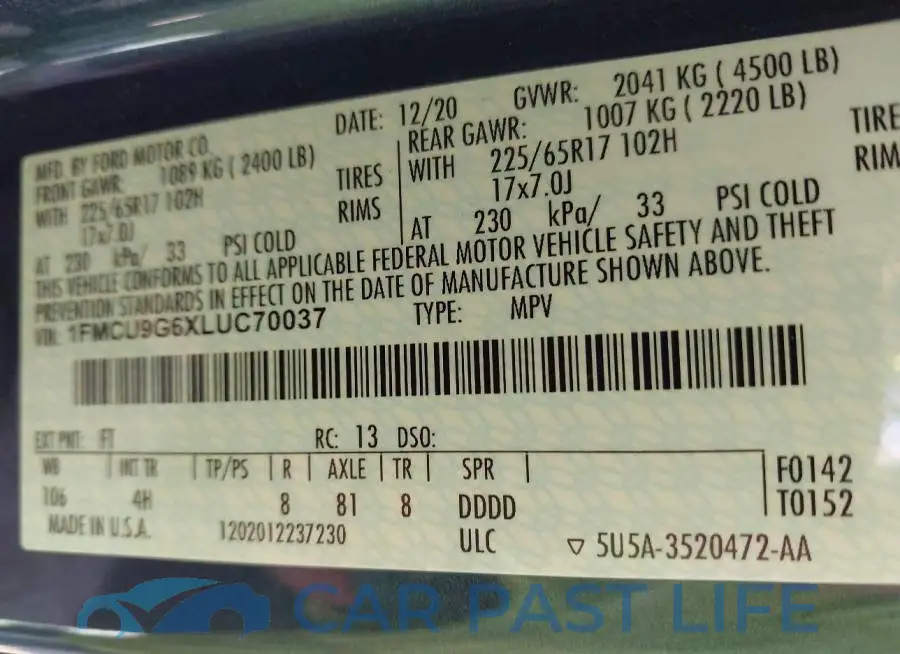 1FMCU9G6XLUC70037# 9