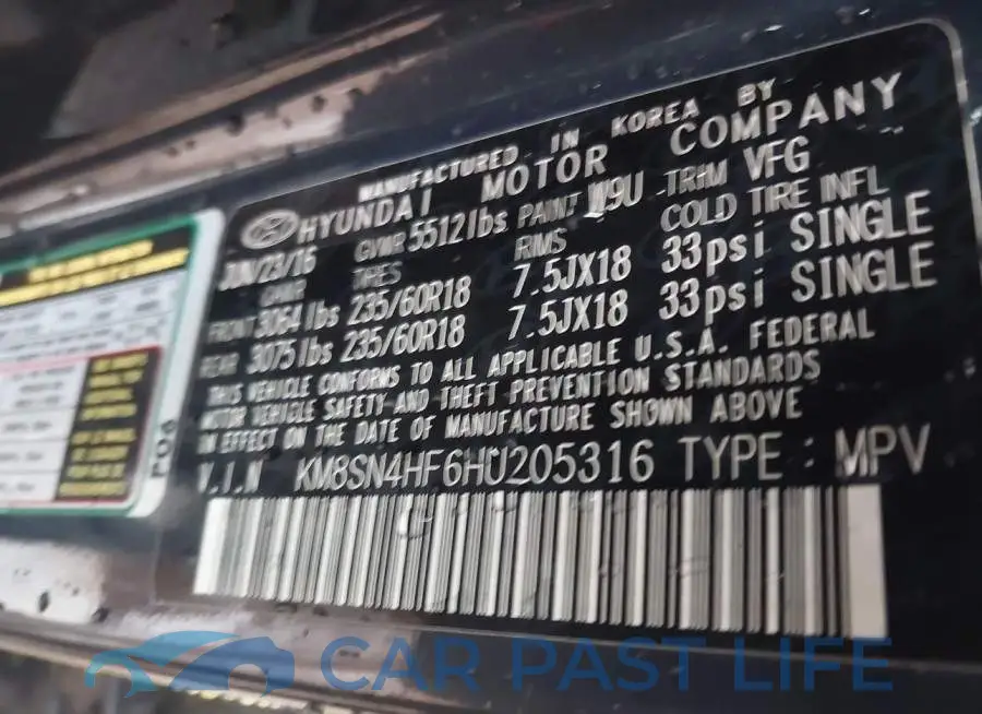 KM8SN4HF6HU205316# 9