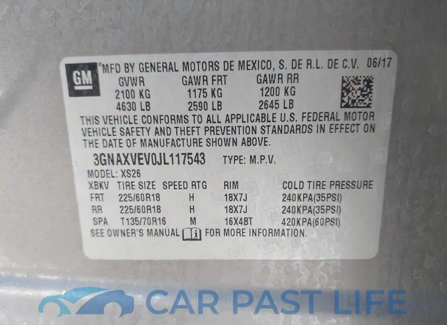 3GNAXVEV0JL117543# 9