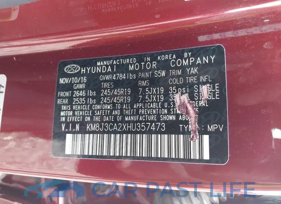 KM8J3CA2XHU357473# 9
