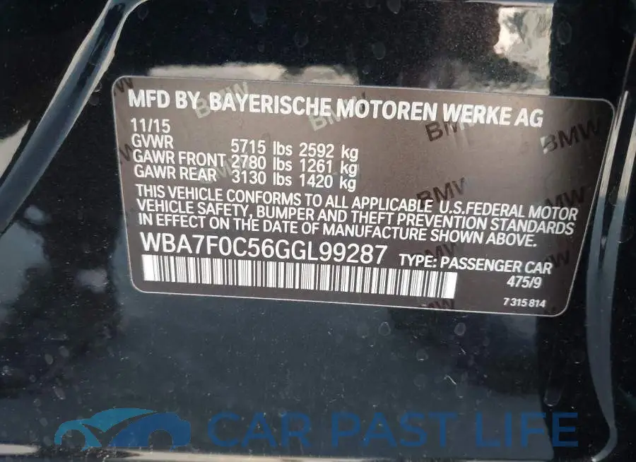 WBA7F0C56GGL99287# 9
