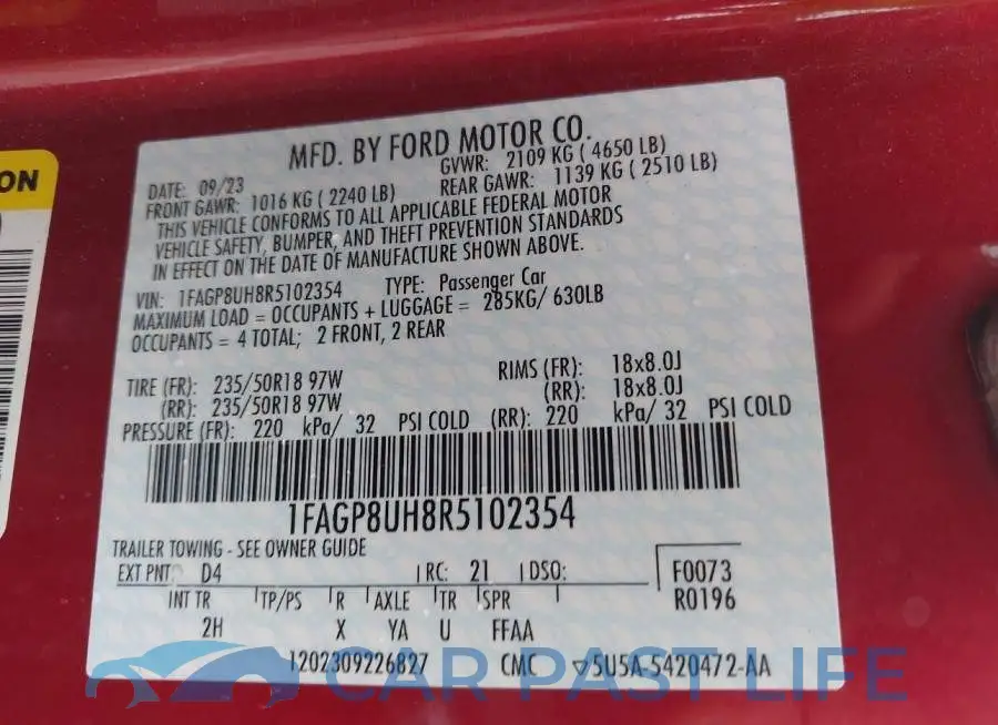 1FAGP8UH8R5102354# 9