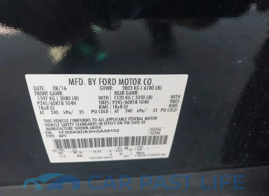 1FM5K8D83HGA58102# 9