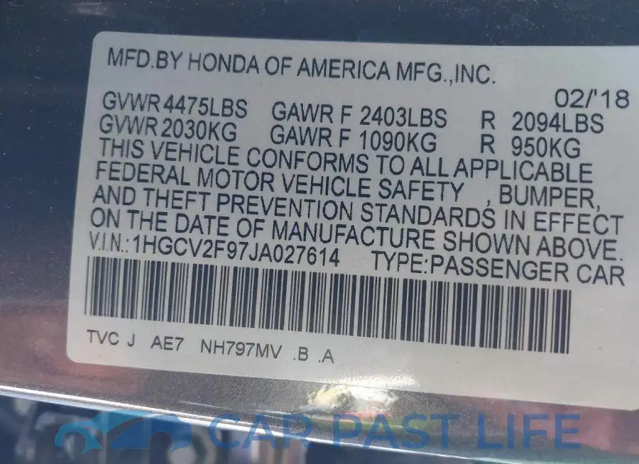 1HGCV2F97JA027614# 9
