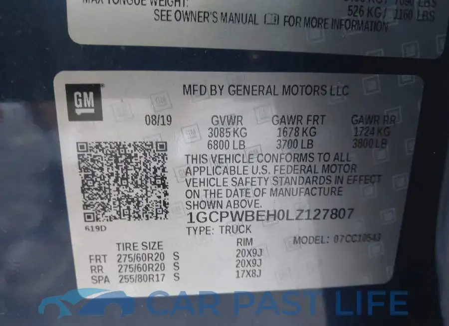 1GCPWBEH0LZ127807# 9