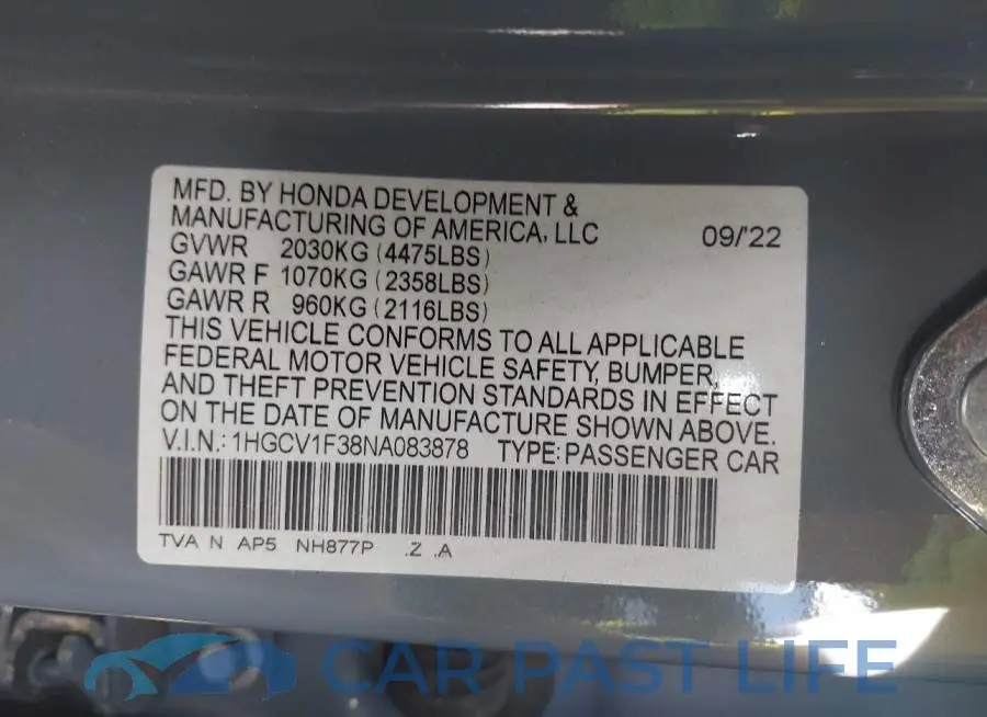 1HGCV1F38NA083878# 9