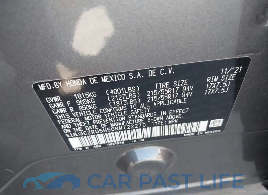 3CZRU5H50NM722270# 9