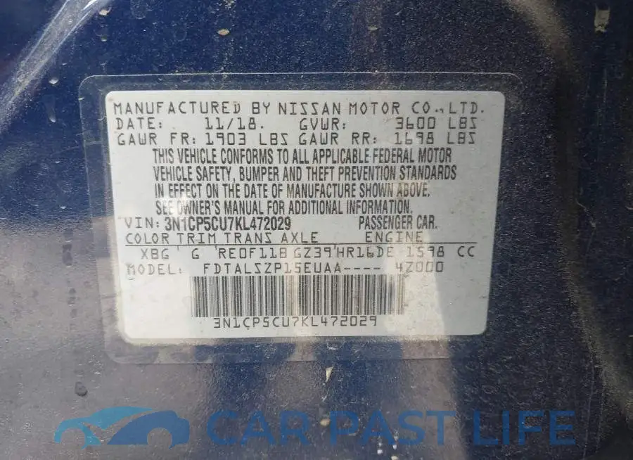 3N1CP5CU7KL472029# 9