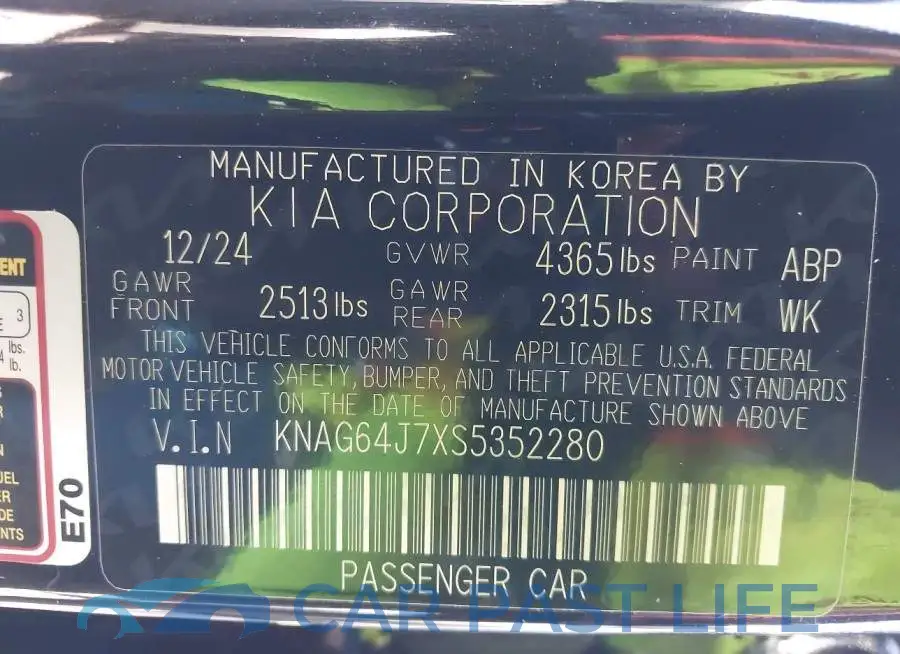 KNAG64J7XS5352280# 9