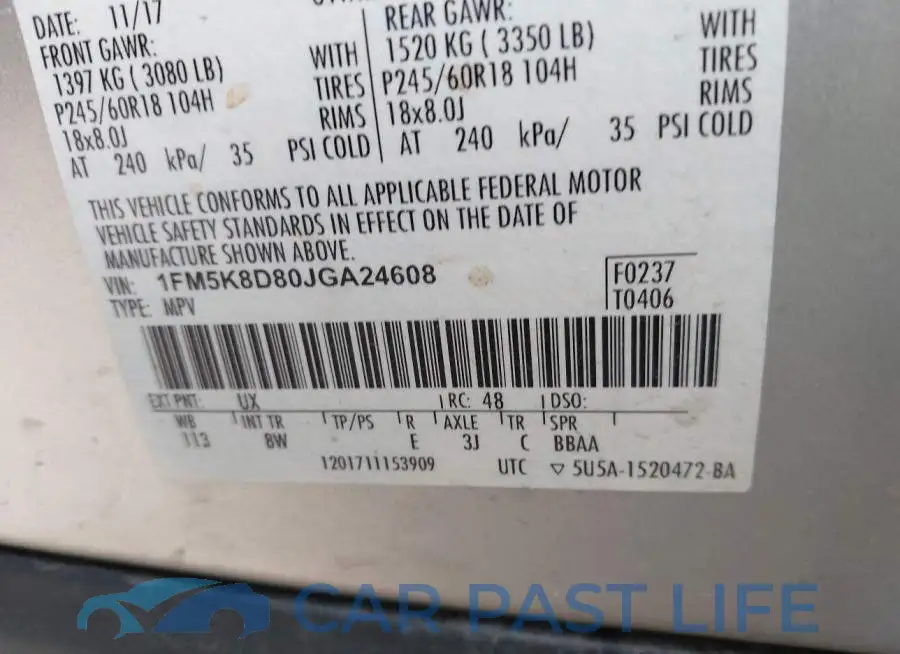1FM5K8D80JGA24608# 9
