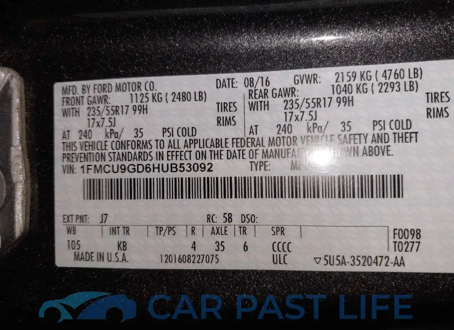 1FMCU9GD6HUB53092# 9