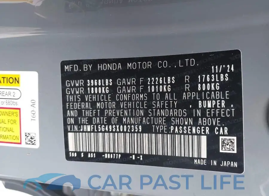 JHMFL5G49SX002359# 9