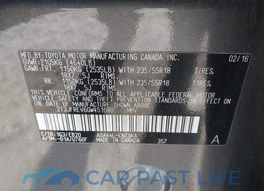 2T3JFREV6GW451080# 9