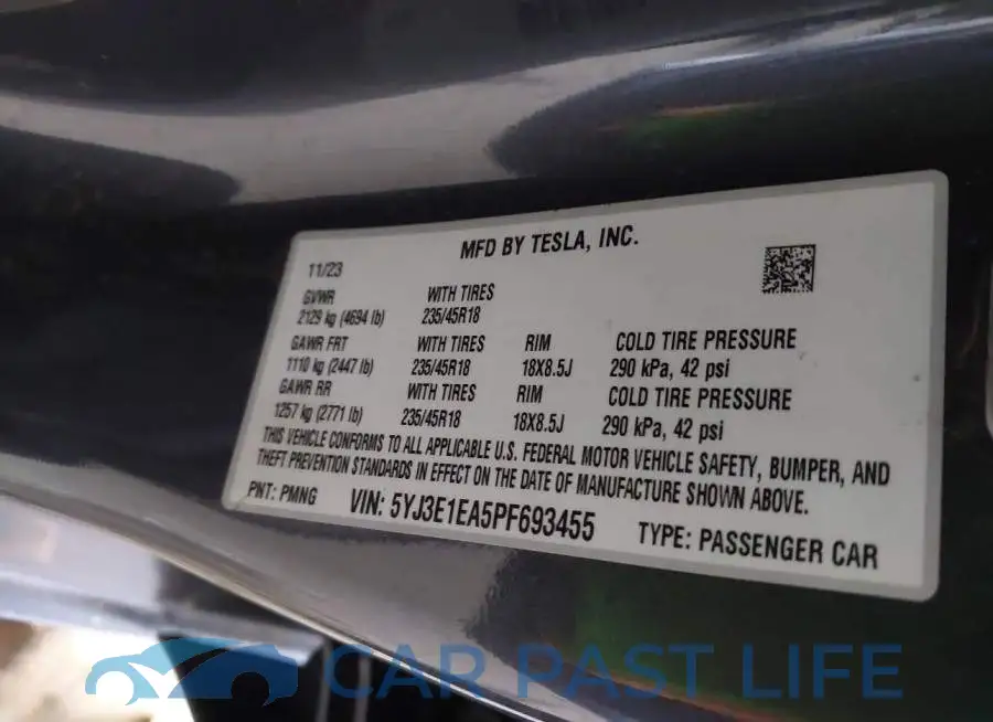5YJ3E1EA5PF693455# 9
