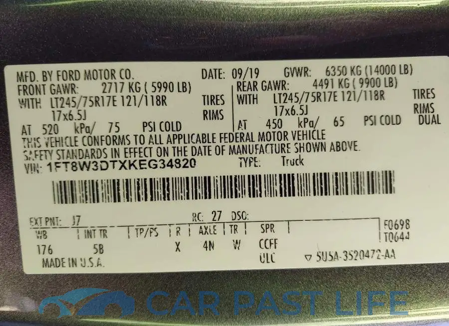 1FT8W3DTXKEG34820# 8