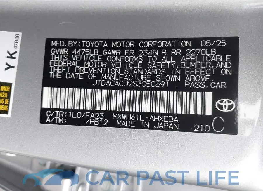 JTDACACU2S3050691# 9