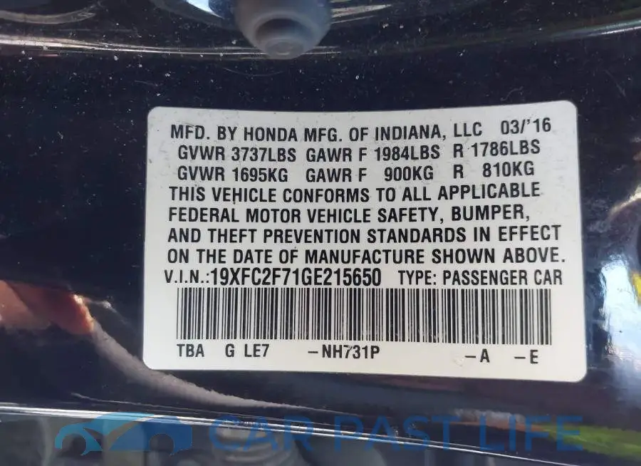 19XFC2F71GE215650# 9