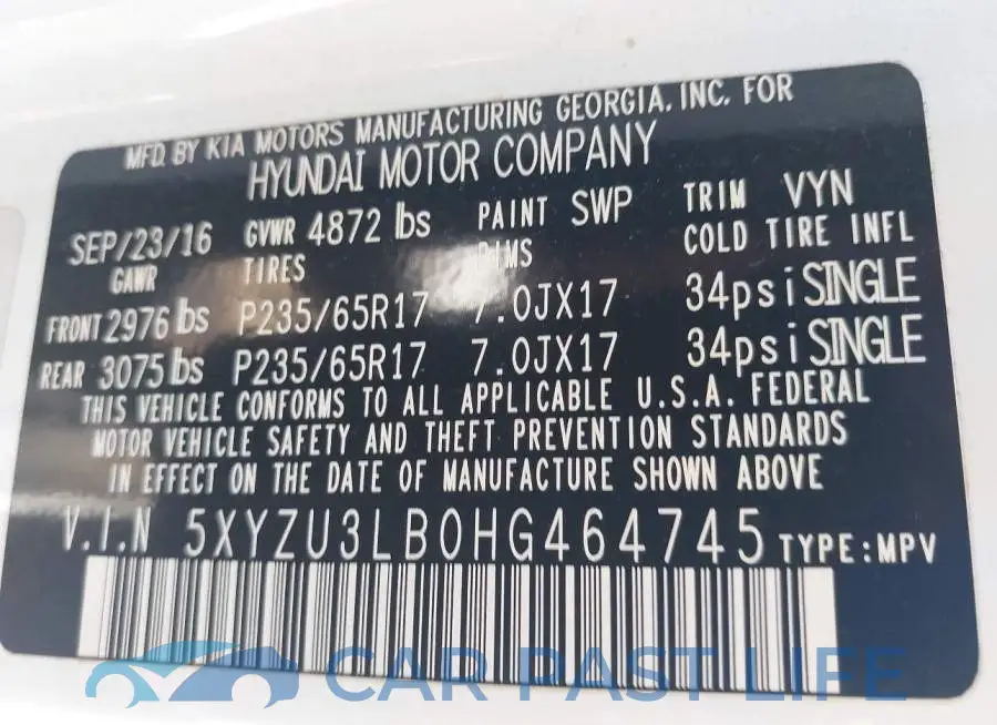 5XYZU3LB0HG464745# 9