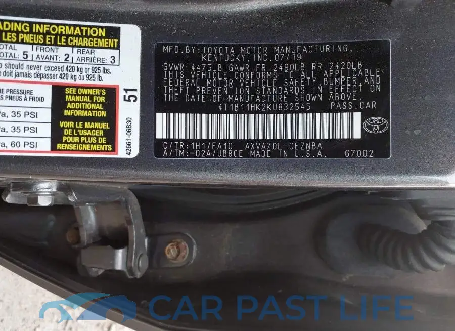 4T1B11HK2KU832545# 9