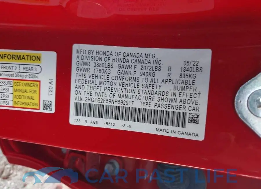 2HGFE2F59NH592917# 9