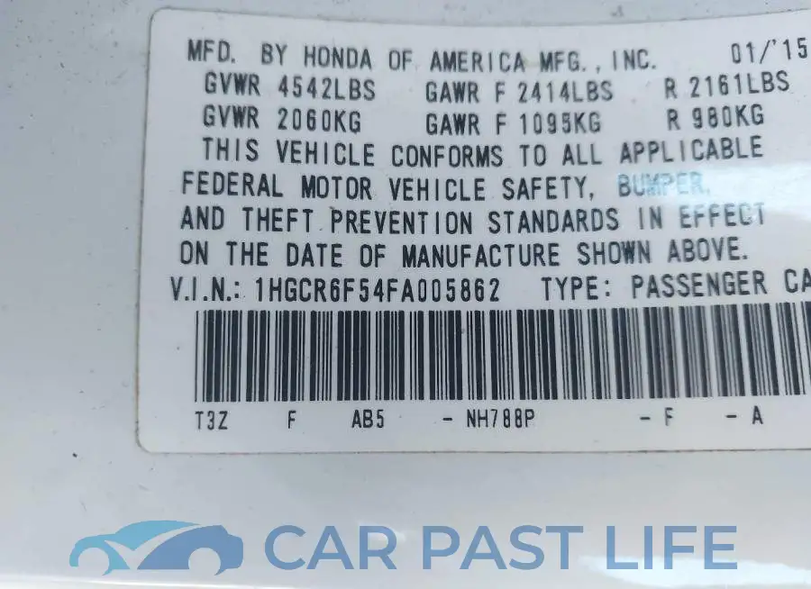 1HGCR6F54FA005862# 9