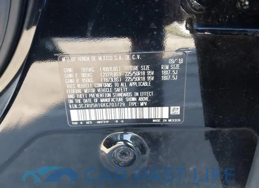 3CZRU5H16KG703729# 9