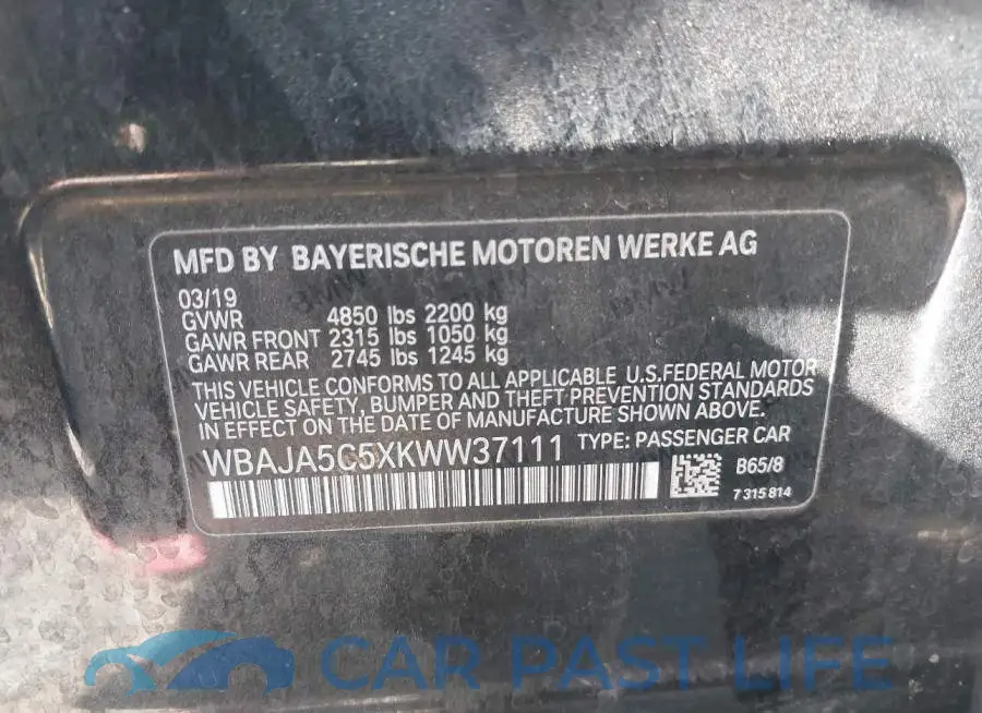 WBAJA5C5XKWW37111# 9