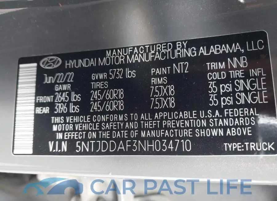 5NTJDDAF3NH034710# 9