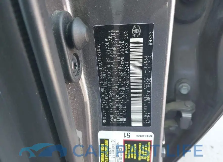 4T1C11AK6PU732244# 9