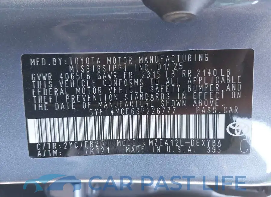 5YFT4MCE6SP226777# 9