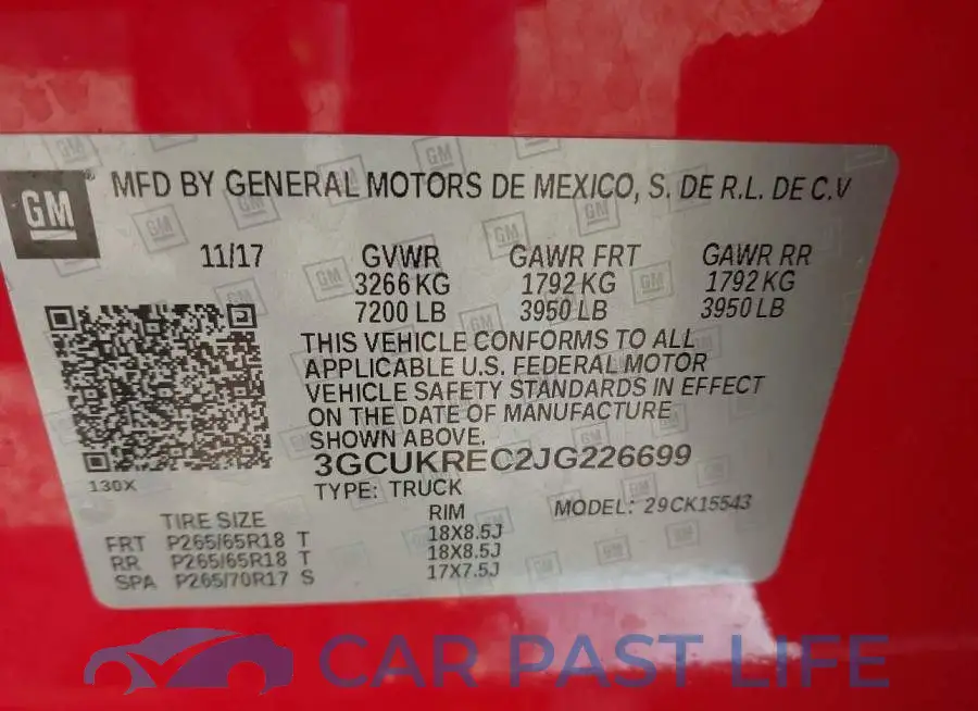 3GCUKREC2JG226699# 9