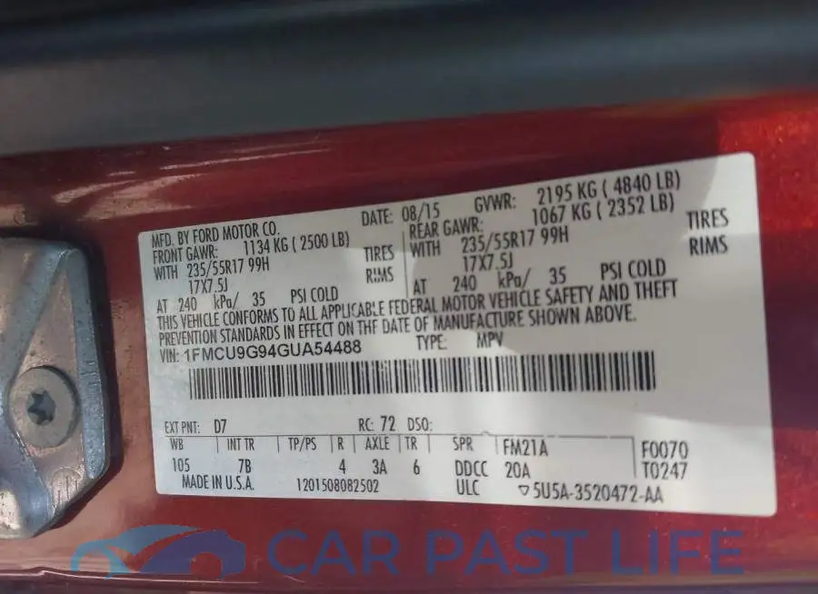 1FMCU9G94GUA54488# 9