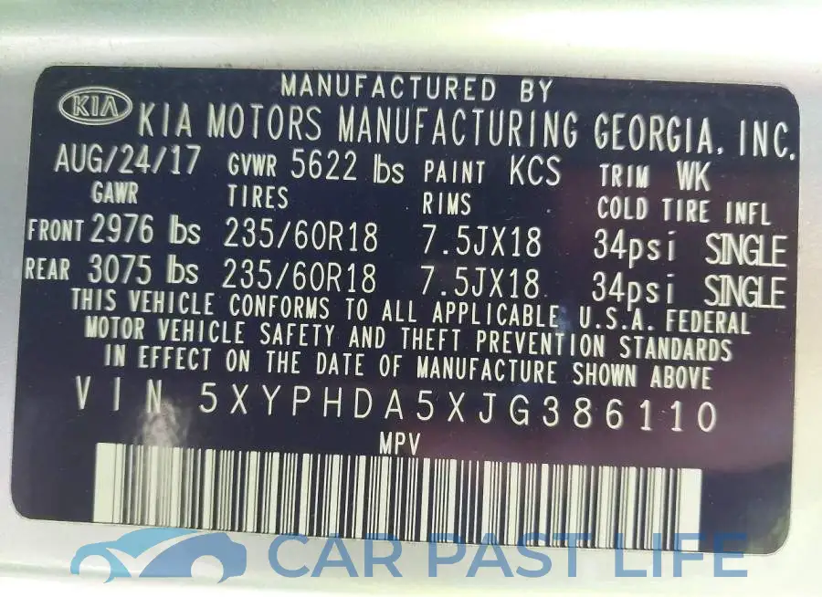 5XYPHDA5XJG386110# 9