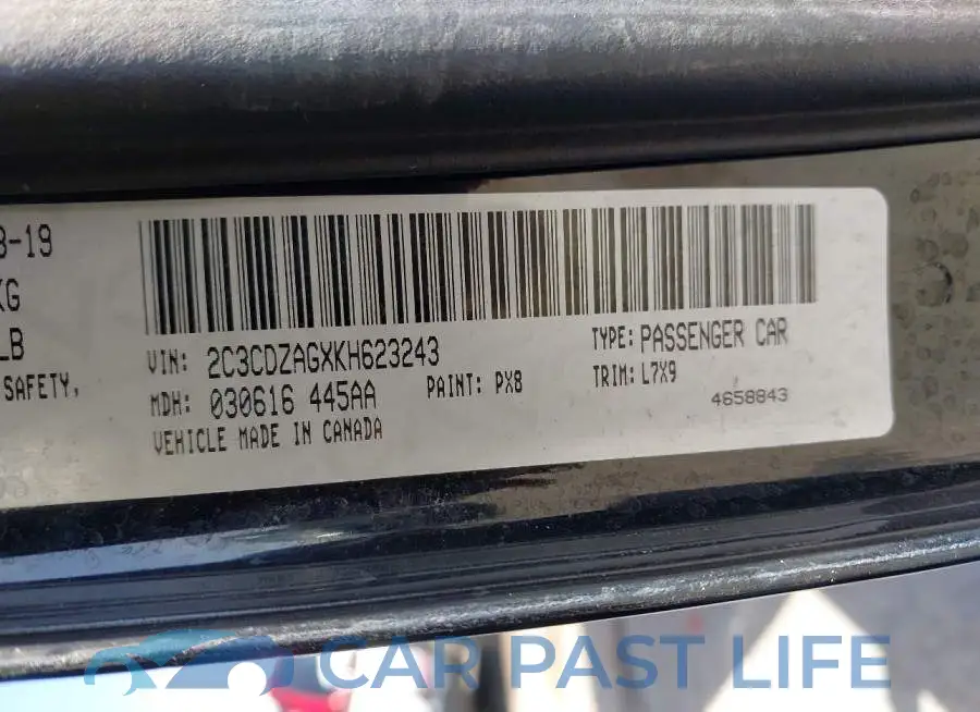 2C3CDZAGXKH623243# 9
