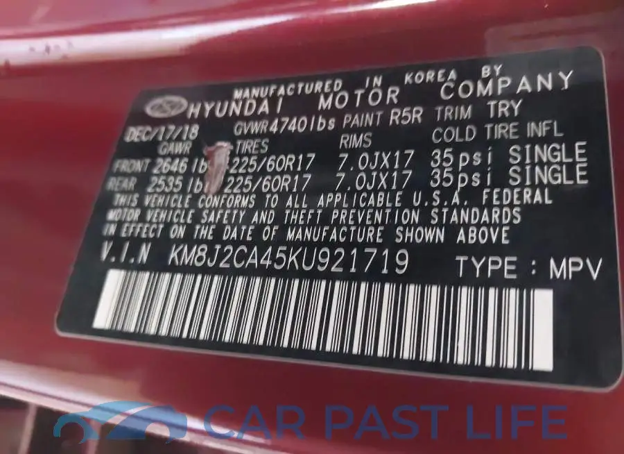 KM8J2CA45KU921719# 9