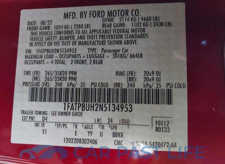 1FATP8UH2N5134953# 9