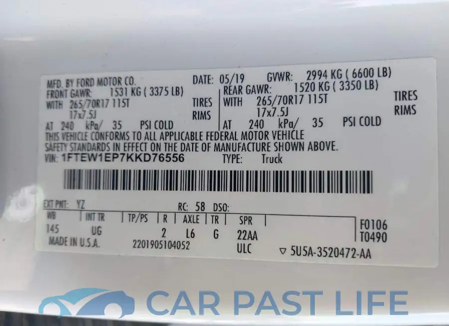 1FTEW1EP7KKD76556# 9