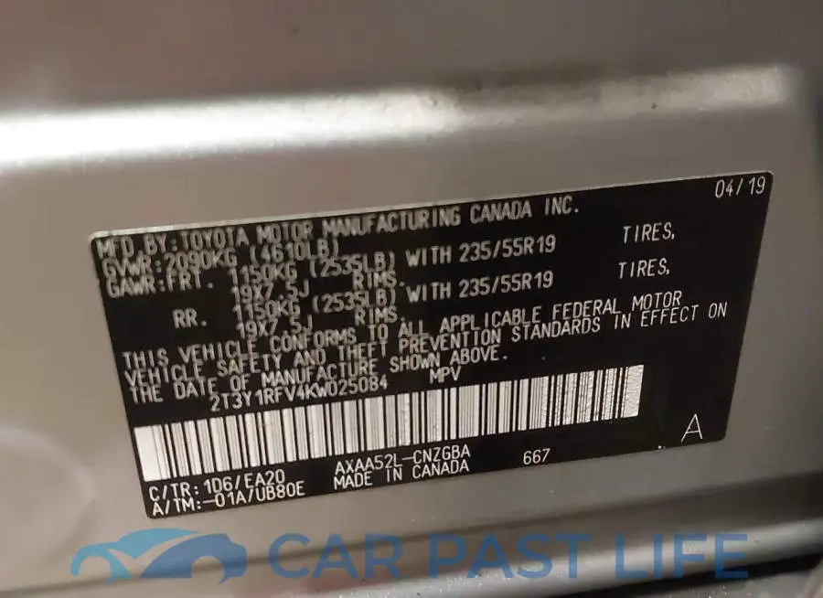 2T3Y1RFV4KW025084# 9