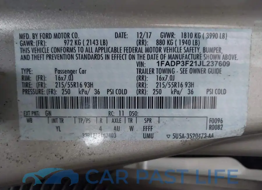 1FADP3F21JL237609# 9