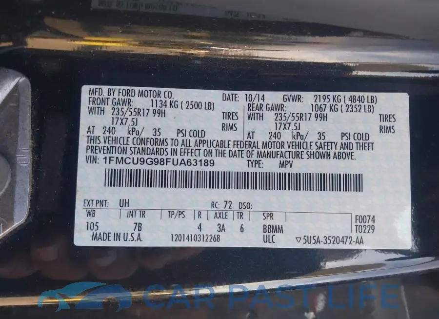 1FMCU9G98FUA63189# 9
