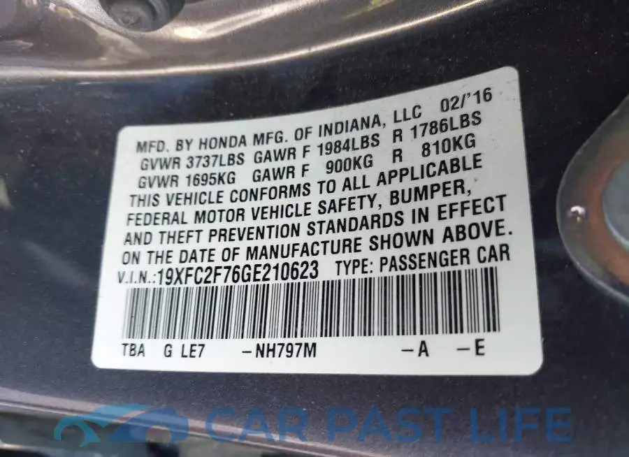 19XFC2F76GE210623# 9
