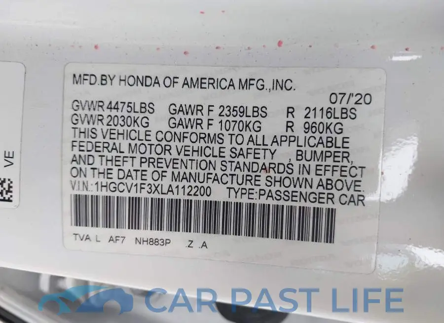 1HGCV1F3XLA112200# 9