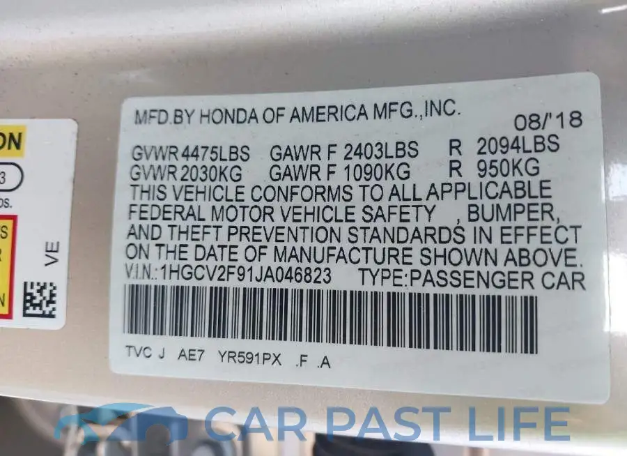 1HGCV2F91JA046823# 9