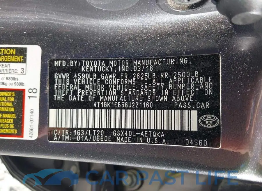4T1BK1EB5GU221160# 9
