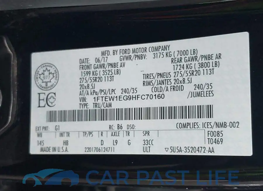 1FTEW1EG9HFC70160# 9