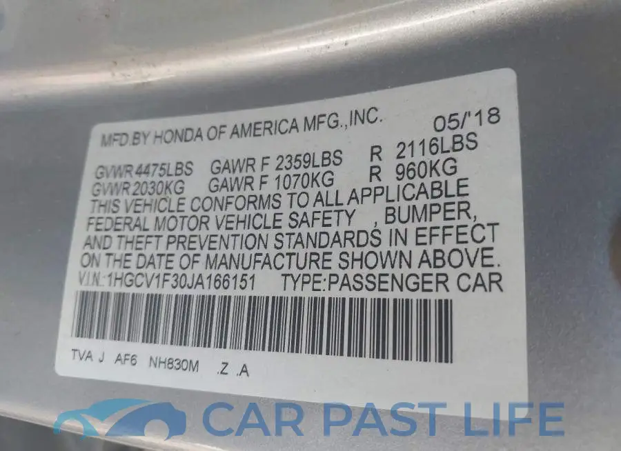 1HGCV1F30JA166151# 9