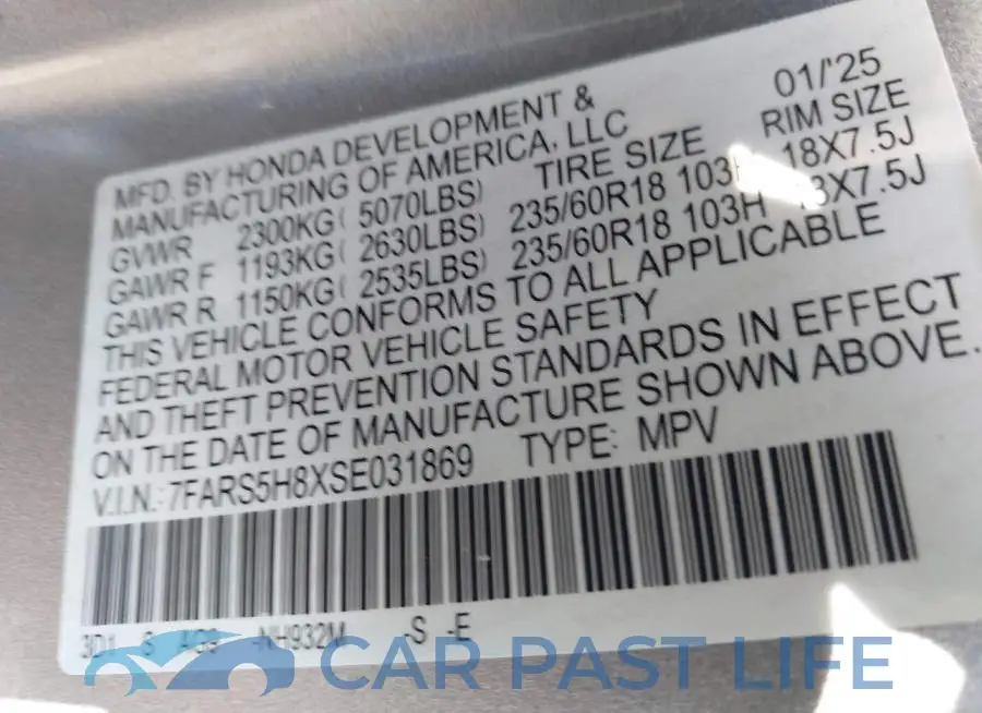 7FARS5H8XSE031869# 9